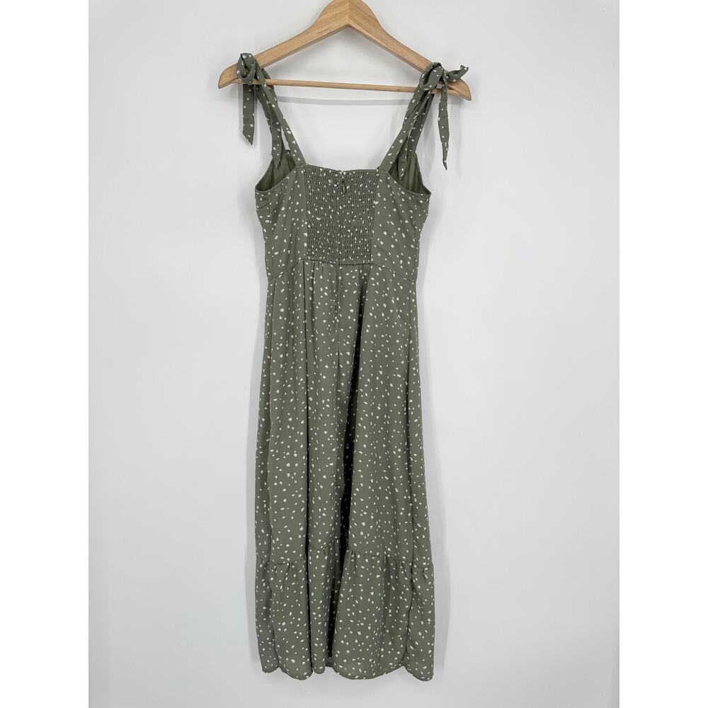 Abercrombie & Fitch Polka Dot Tie Strap Midi Dress Sweetheart Ruffle Side Slit - Picture 7 of 10